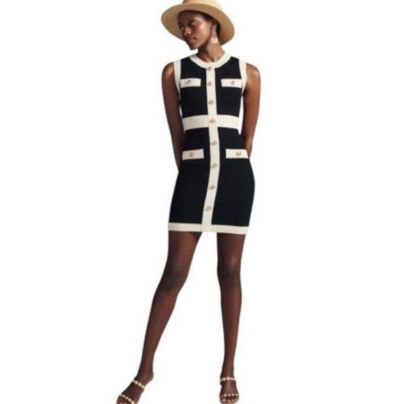 ENDLESS ROSE CONTRAST TRIM KNIT DRESS PETITE SMALL SLEEVELESS - Picture 4 of 9